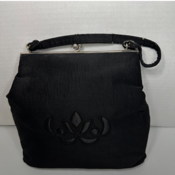p220251_1_1010x.png?v=1735021774 Vintage Black Hinged Clutch Purse w/Button Snap Clasp Closure Embroidered Lotus